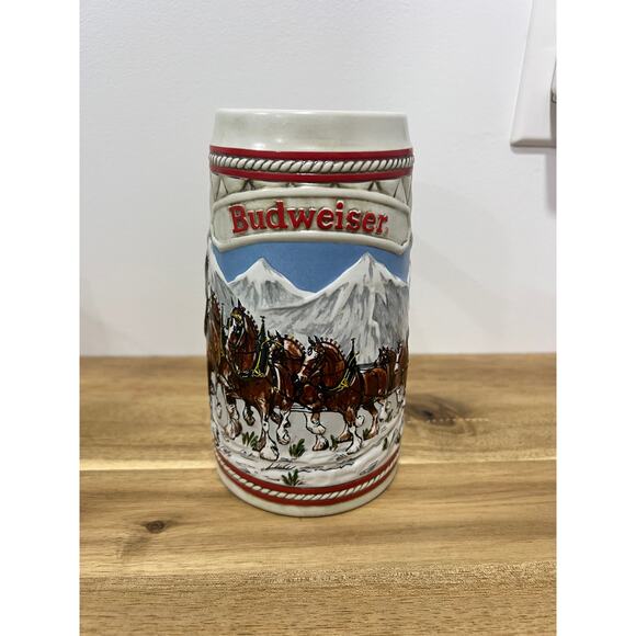 Vtg 1985 Budweiser Series 'A' Anheuser Busch Holiday Beer Stein Mug Clydesdale - Picture 1 of 9
